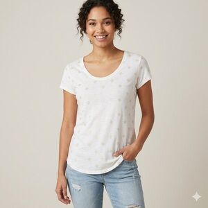 Mystyle White with Gold Foil Metallic Medallion Print Relaxed Fit T Shirt Size M